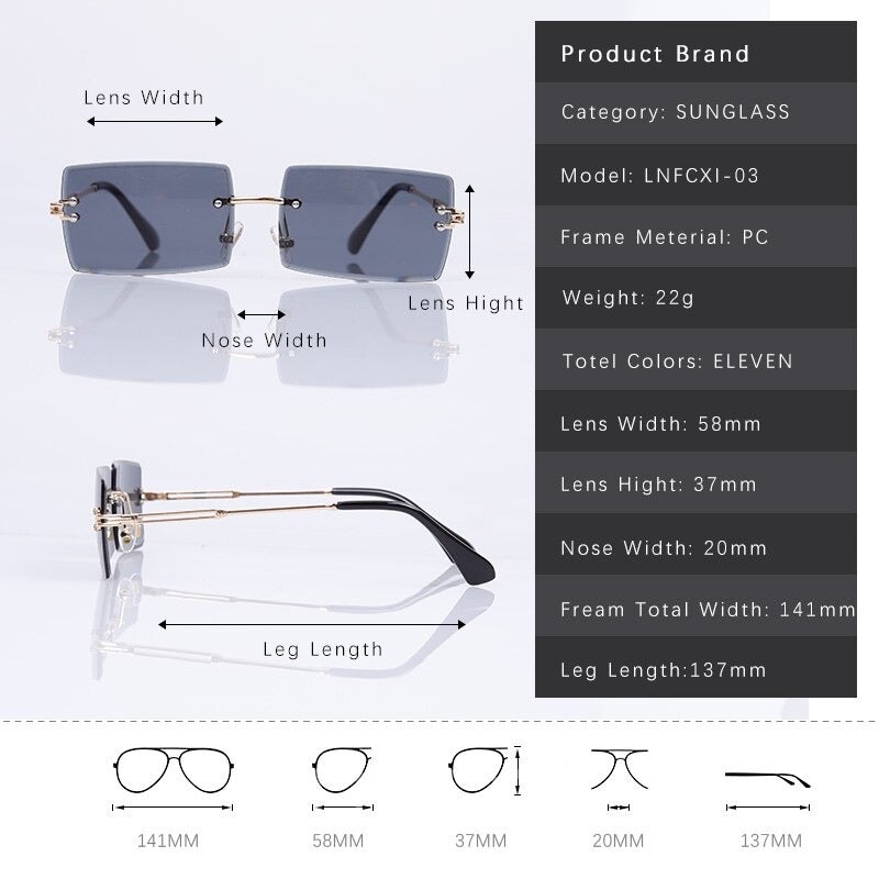 New Color Rectangle Rimless Gradient Sunglasses For Unisex-Unique and Classy