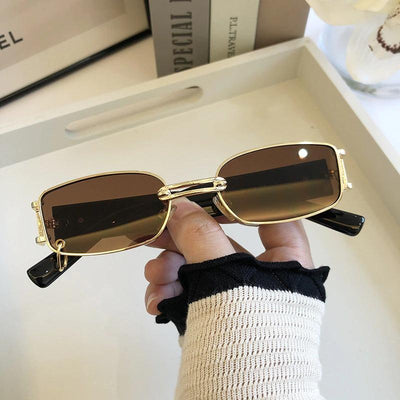 Brand Designer Vintage Metal Ring Decoration Small Rectangle Punk Sunglasses For Men And Women-Unique and Classy