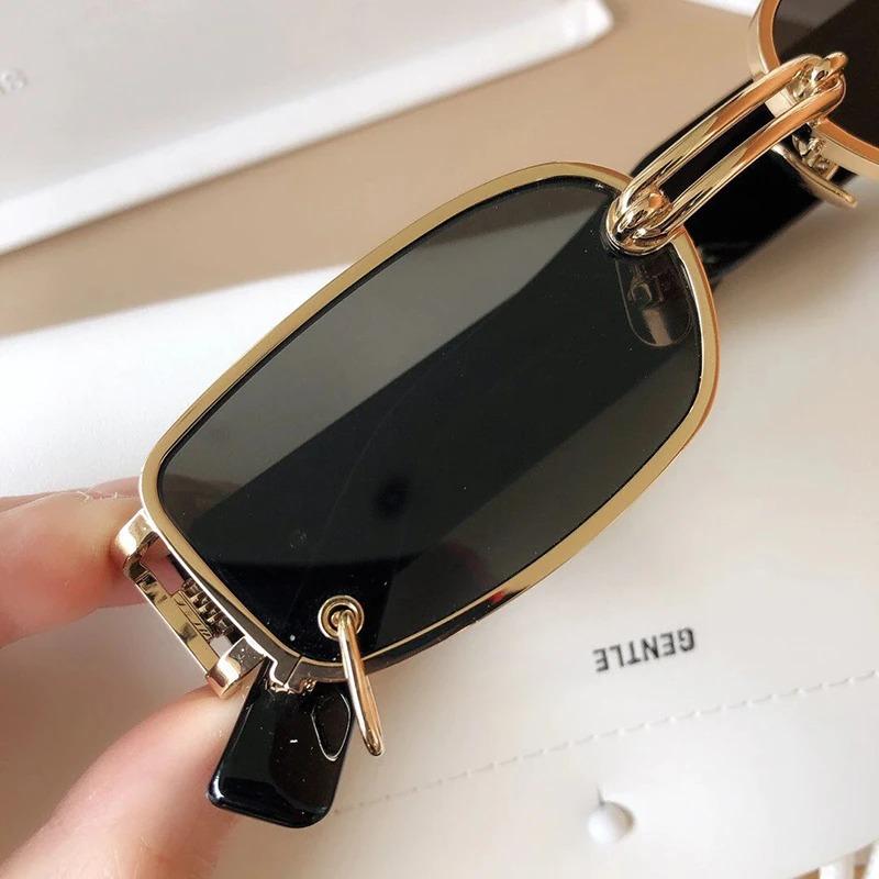 Brand Designer Vintage Metal Ring Decoration Small Rectangle Punk Sunglasses For Men And Women-Unique and Classy