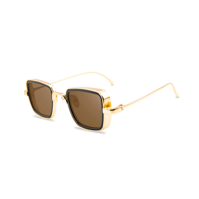 Stylish Square Brown And Gold Retro Sunglasses For Men And Women-Unique and Classy