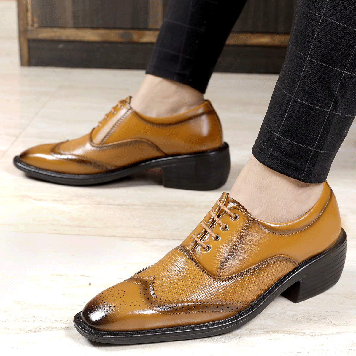 Height Increasing Tan Casual And Formal Lace-Up Shoes For Men-Unique and Classy