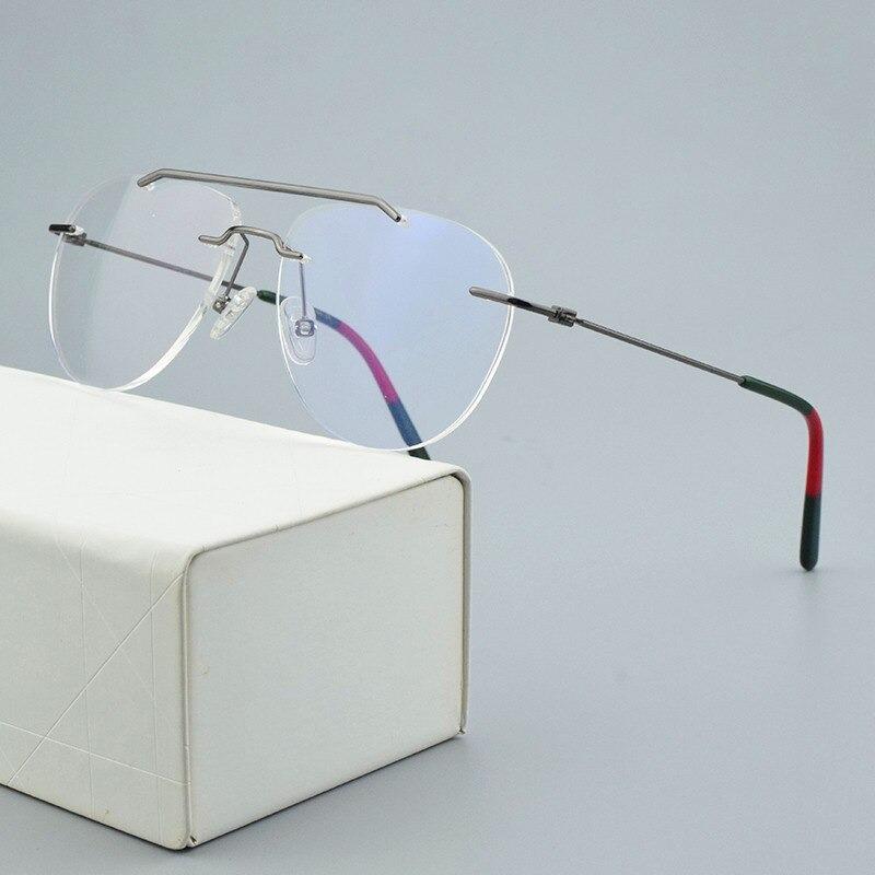 Vinatge Fashion Rimless Brand Blue Blocking Transparent Clear Lens Designer Eyeglasses Spectacle Frame For Men And Women