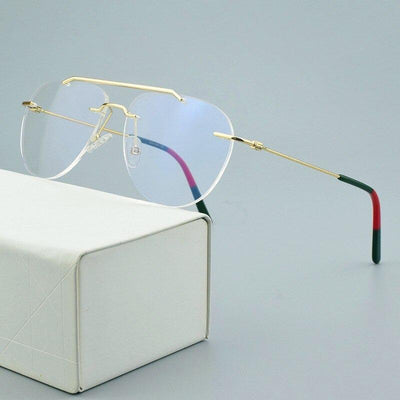 Vinatge Fashion Rimless Brand Blue Blocking Transparent Clear Lens Designer Eyeglasses Spectacle Frame For Men And Women