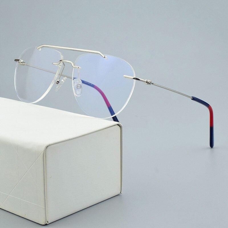 Vinatge Fashion Rimless Brand Blue Blocking Transparent Clear Lens Designer Eyeglasses Spectacle Frame For Men And Women