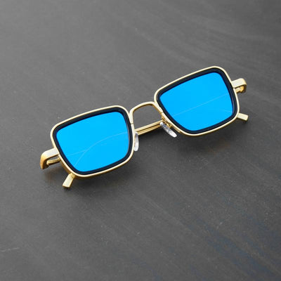 Aqua Blue And Gold Retro Square Sunglasses For Men And Women-Unique and Classy