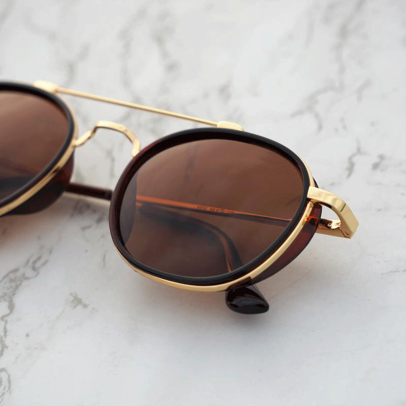 Golden Brown S4612 Metal Frame Polarized Round Sunglasses For Men And Women-Unique and Classy