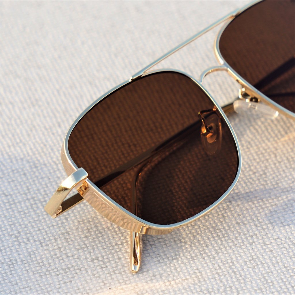Rectangular Square Gold Brown Sunglasses For Men And Women-Unique and Classy