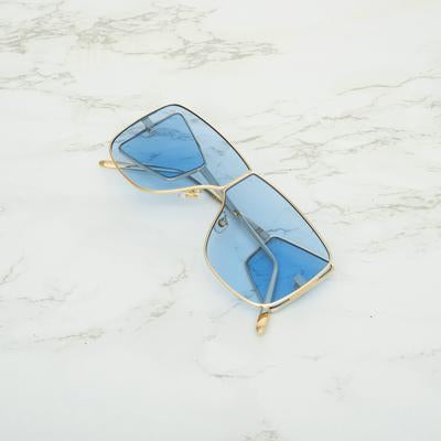 Square Sky Blue And Gold Sunglasses For Men And Women-Unique and Classy