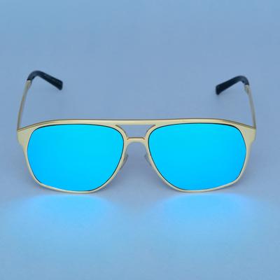 Rectangle Aqua Blue And Gold Sunglasses For Men And Women-Unique and Classy