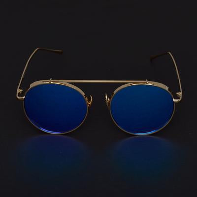 Round Blue And Gold  Sunglasses For Men And Women-Unique and Classy