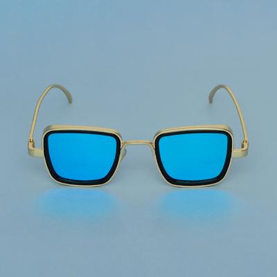 Aqua Blue And Gold Retro Square Sunglasses For Men And Women-Unique and Classy