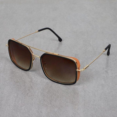 Metal Square Gold Brown Sunglasses For Men And Women-Unique and Classy
