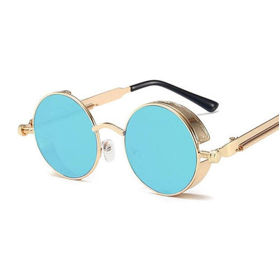 Designer Vintage Steampunk Brand Round Metal Frame Sunglasses For Unisex-Unique and Classy