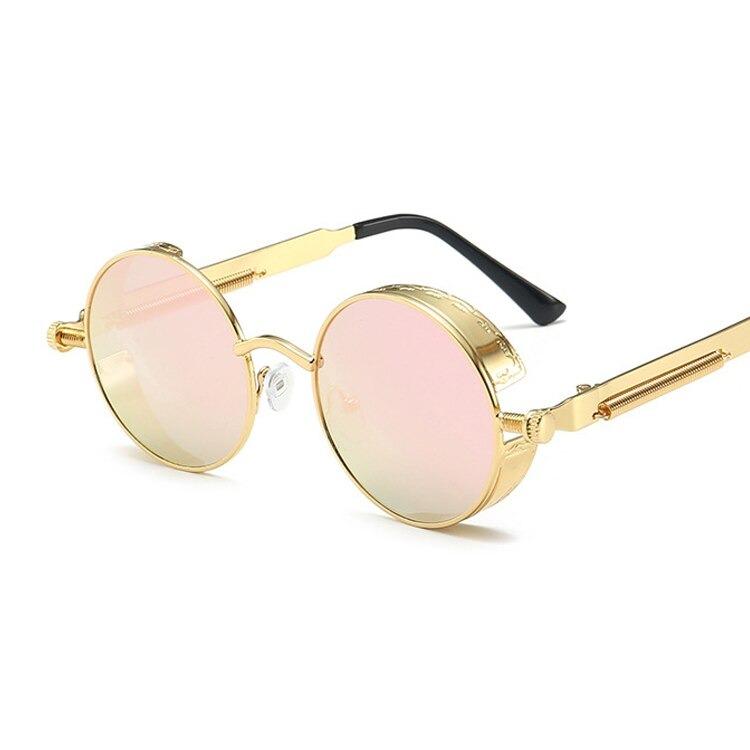 Designer Vintage Steampunk Brand Round Metal Frame Sunglasses For Unisex-Unique and Classy