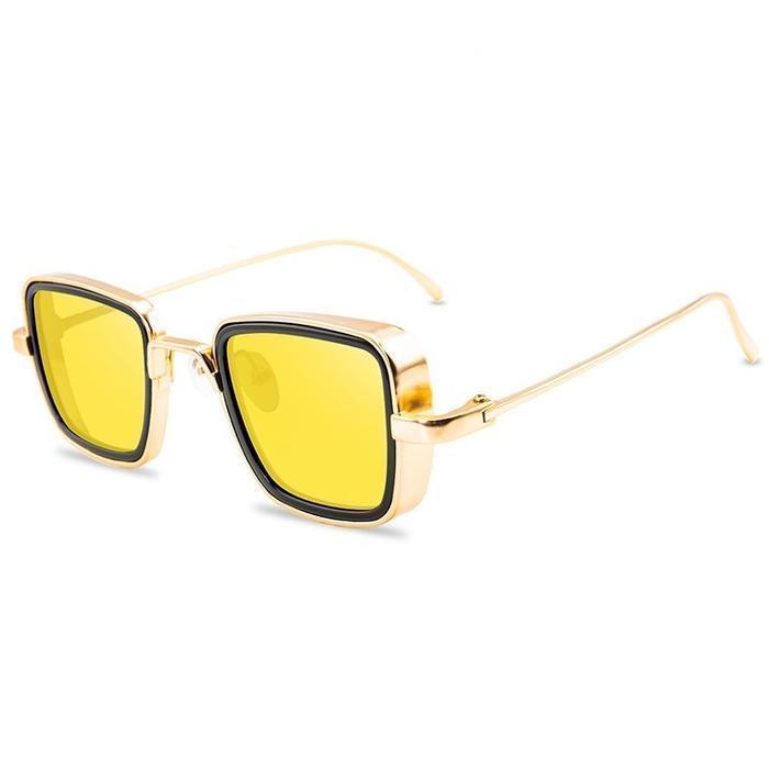 Stylish Square Yellow And Gold Retro Sunglasses For Men And Women-Unique and Classy