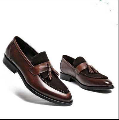 New Arrival Mens Brown Boat Shoes Fashion Pointed Toe Suede Tassel Shoes-Unique and Classy