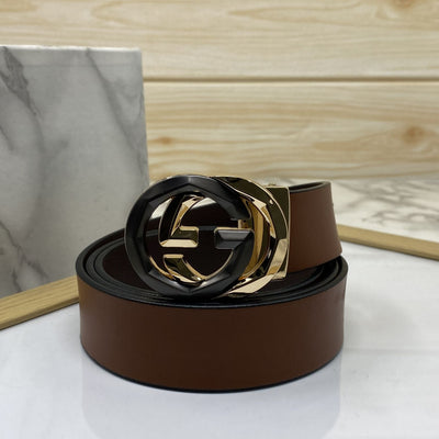 Two Tone Metal Round GG Leather Strap Belt-UniqueandClassy