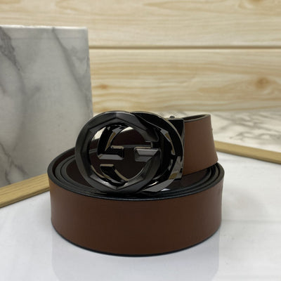 Two Tone Metal Round GG Leather Strap Belt-UniqueandClassy