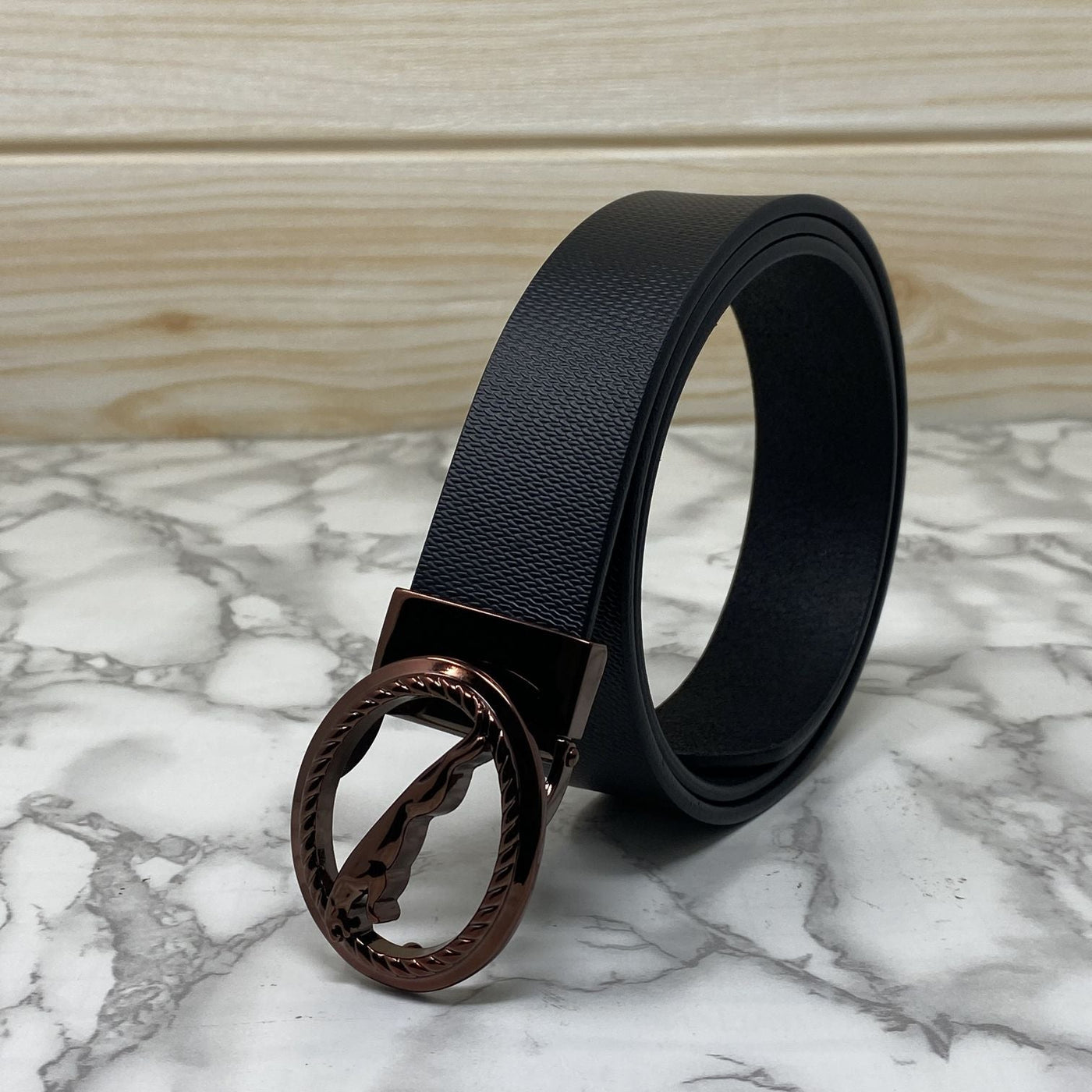 Round Jaguar Metal Buckle With Leather Strap Belt-UniqueandClassy