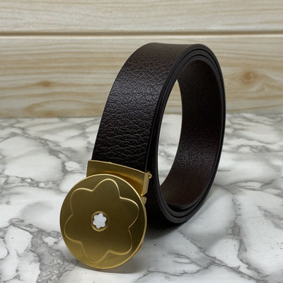 Flower Pattern Round Pin Buckle Leather Belt For Men-UniqueandClassy