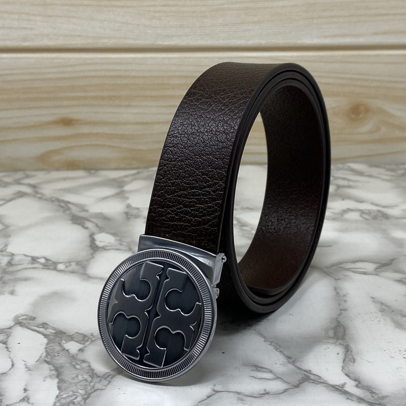 Vintage Round Buckle Belt With Leather Strap-UniqueandClassy