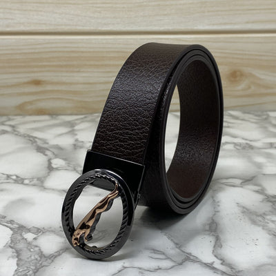 Round Jaguar Metal Buckle With Leather Strap Belt-UniqueandClassy