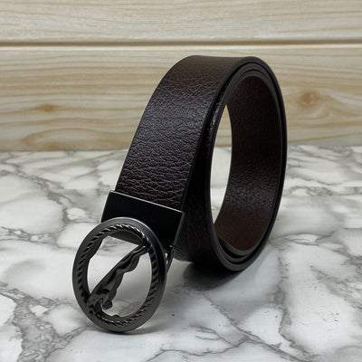 Round Jaguar Metal Buckle With Leather Strap Belt-UniqueandClassy