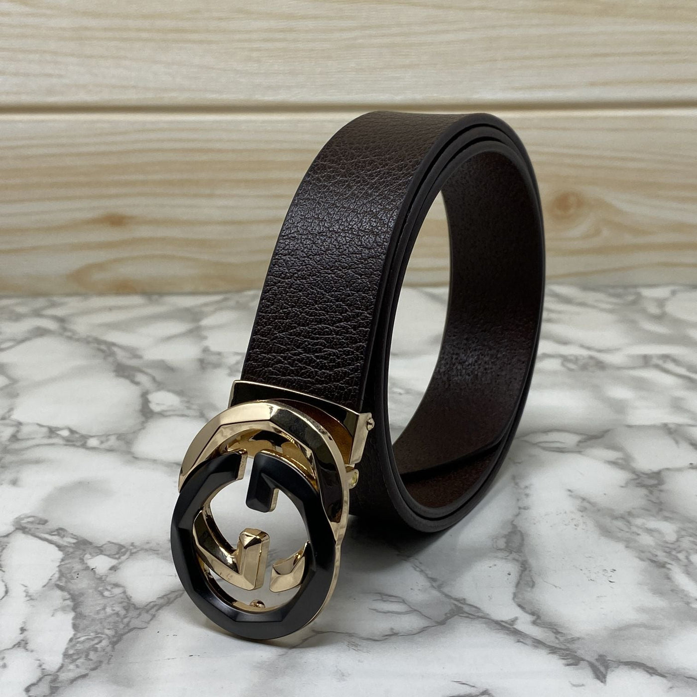 Two Tone Metal Round GG Leather Strap Belt-UniqueandClassy