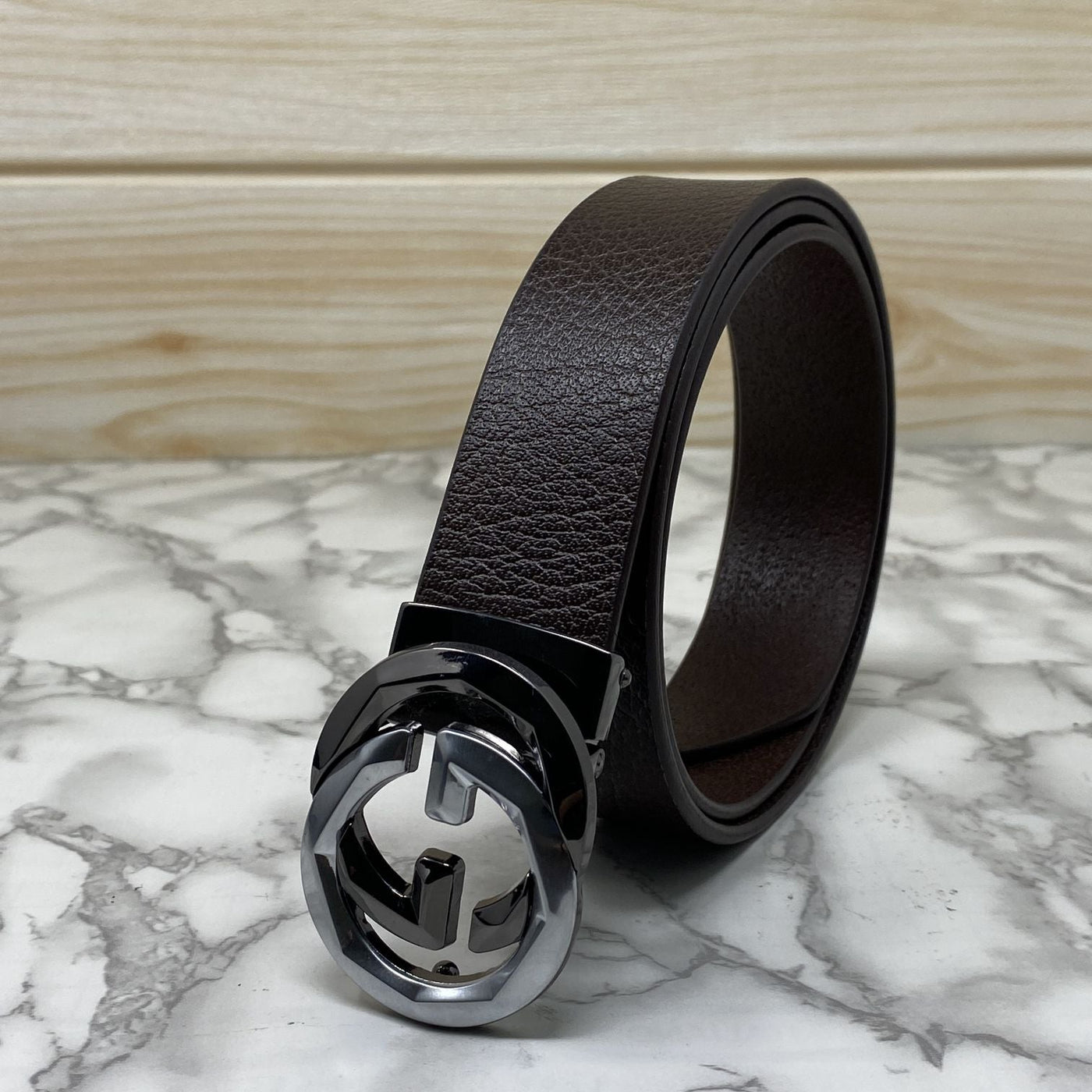 Two Tone Metal Round GG Leather Strap Belt-UniqueandClassy