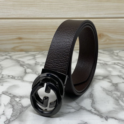 Two Tone Metal Round GG Leather Strap Belt-UniqueandClassy