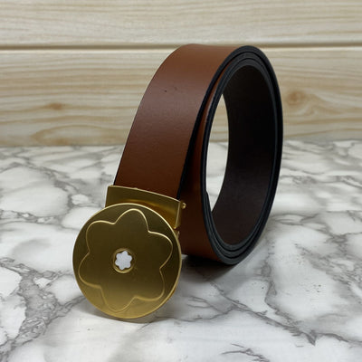 Flower Pattern Round Pin Buckle Leather Belt For Men-UniqueandClassy