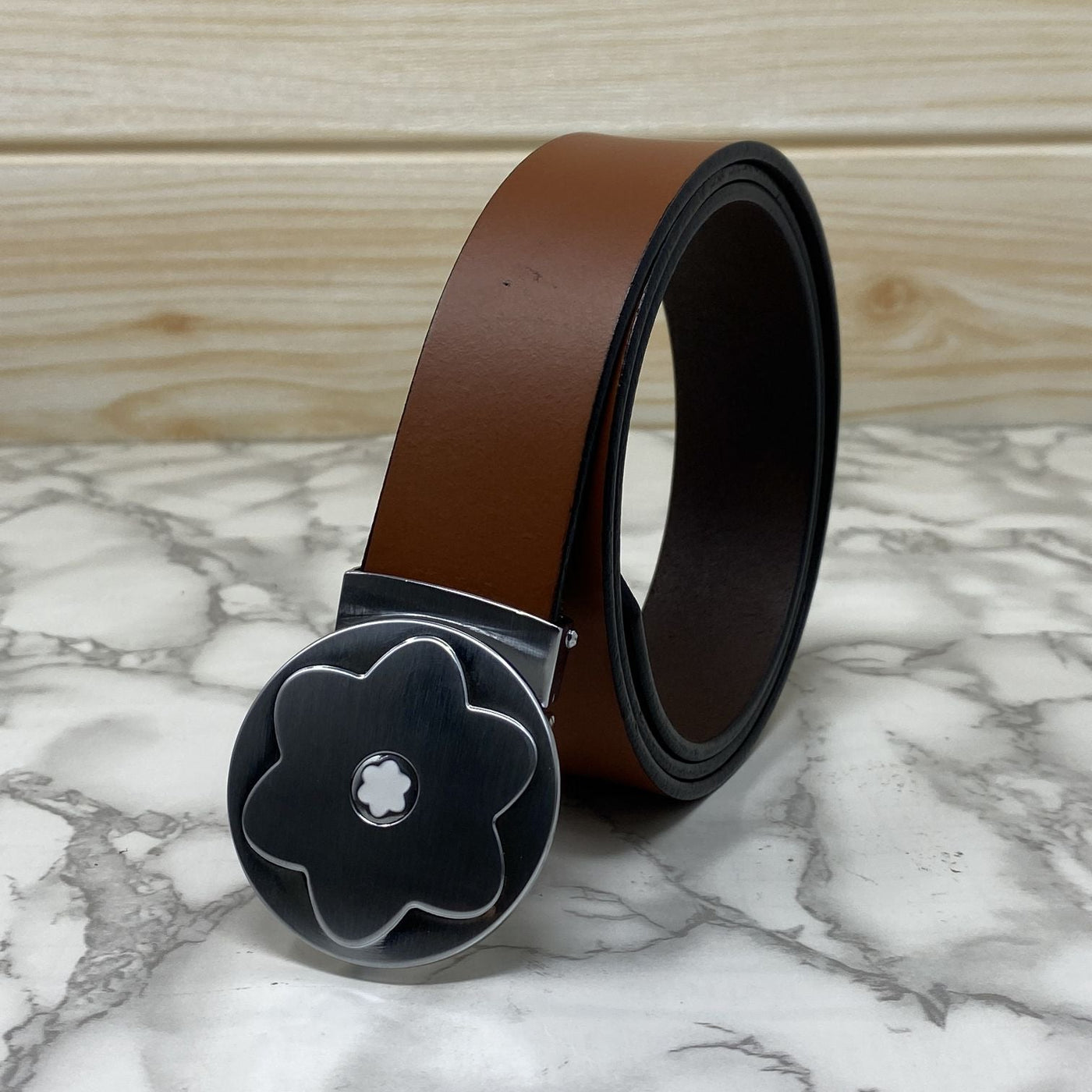 Flower Pattern Round Pin Buckle Leather Belt For Men-UniqueandClassy