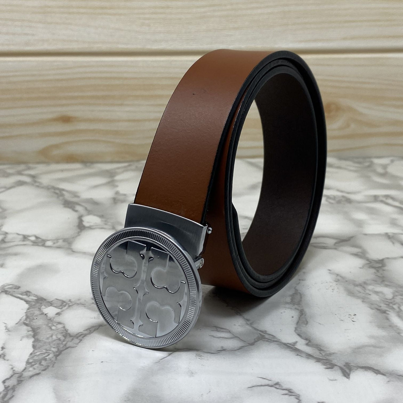 Vintage Round Buckle Belt With Leather Strap-UniqueandClassy