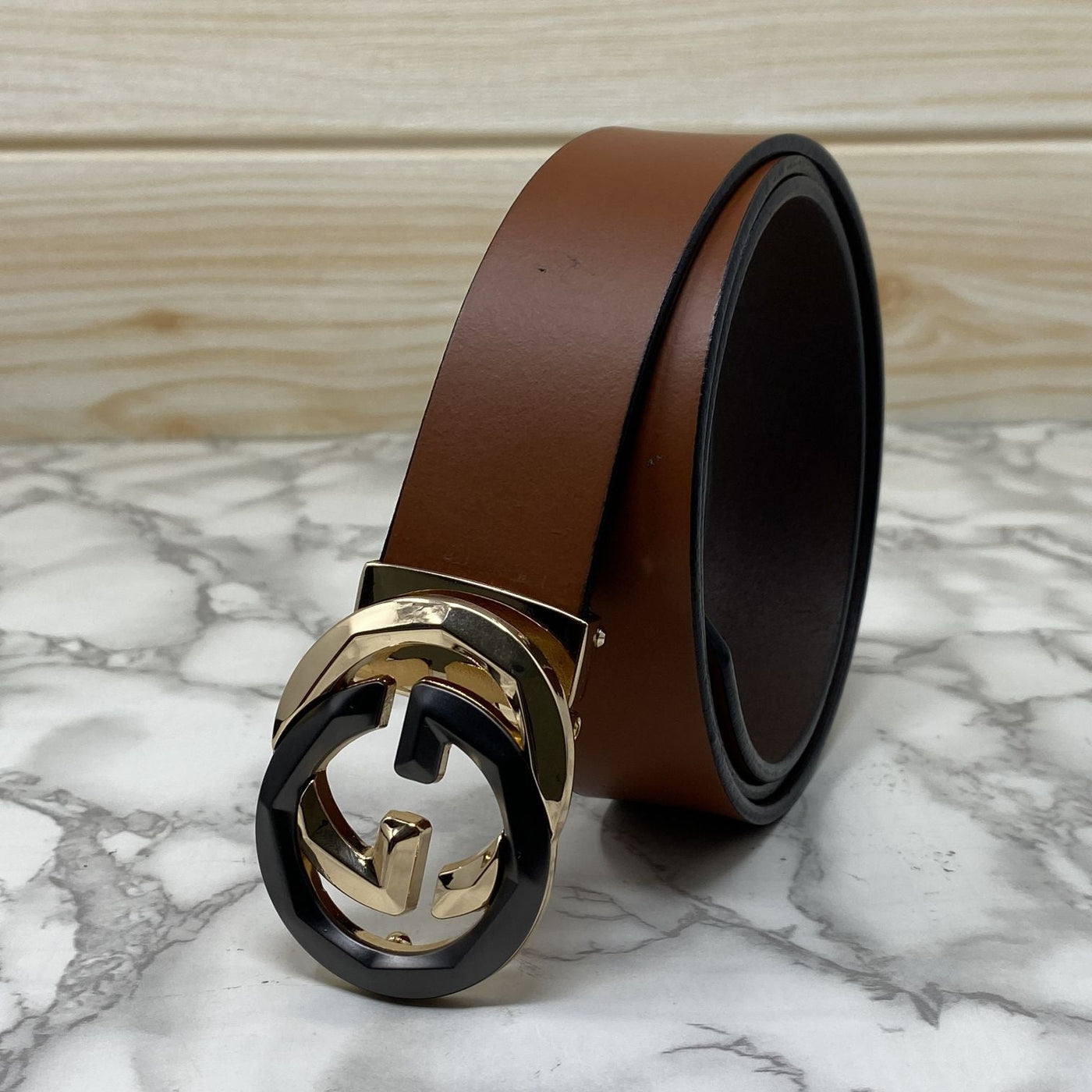 Two Tone Metal Round GG Leather Strap Belt-UniqueandClassy