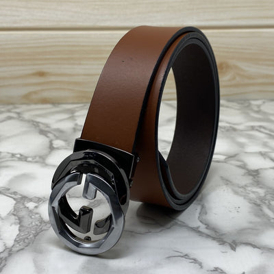 Two Tone Metal Round GG Leather Strap Belt-UniqueandClassy