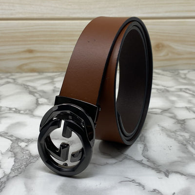 Two Tone Metal Round GG Leather Strap Belt-UniqueandClassy