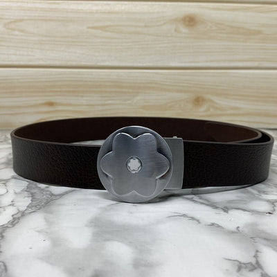 Flower Pattern Round Pin Buckle Leather Belt For Men-UniqueandClassy