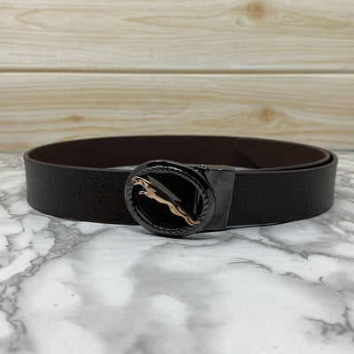 Round Jaguar Metal Buckle With Leather Strap Belt-UniqueandClassy