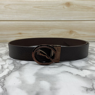 Round Jaguar Metal Buckle With Leather Strap Belt-UniqueandClassy