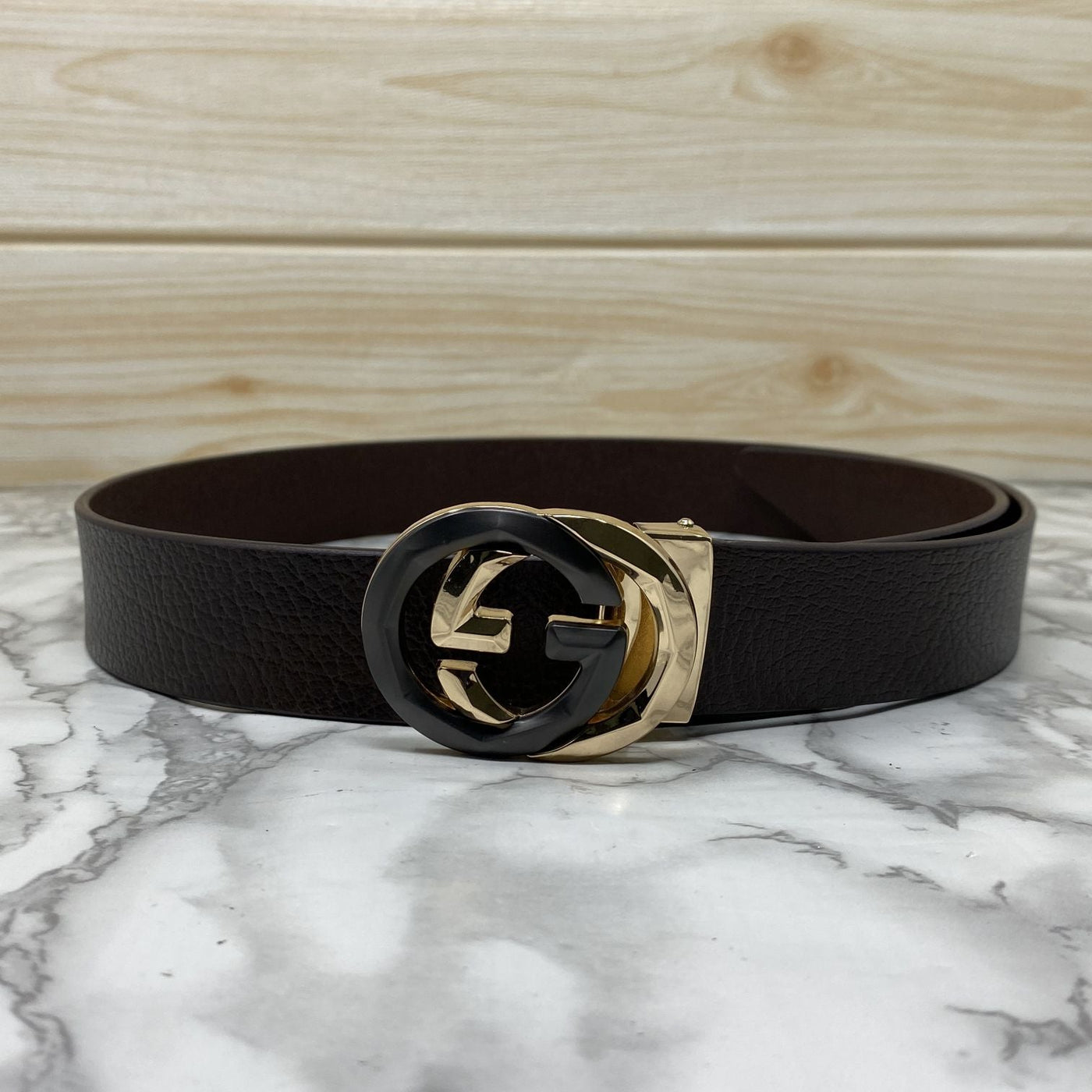 Two Tone Metal Round GG Leather Strap Belt-UniqueandClassy