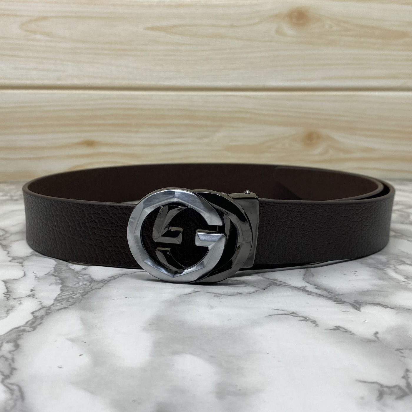 Two Tone Metal Round GG Leather Strap Belt-UniqueandClassy