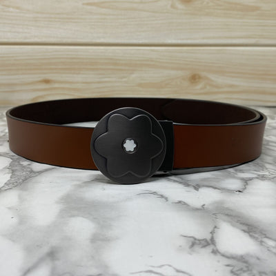 Flower Pattern Round Pin Buckle Leather Belt For Men-UniqueandClassy