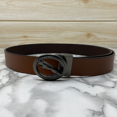 Round Jaguar Metal Buckle With Leather Strap Belt-UniqueandClassy