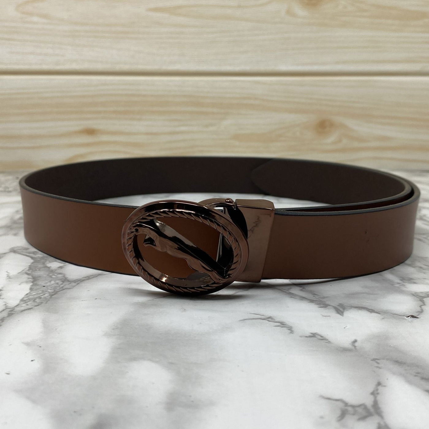 Round Jaguar Metal Buckle With Leather Strap Belt-UniqueandClassy