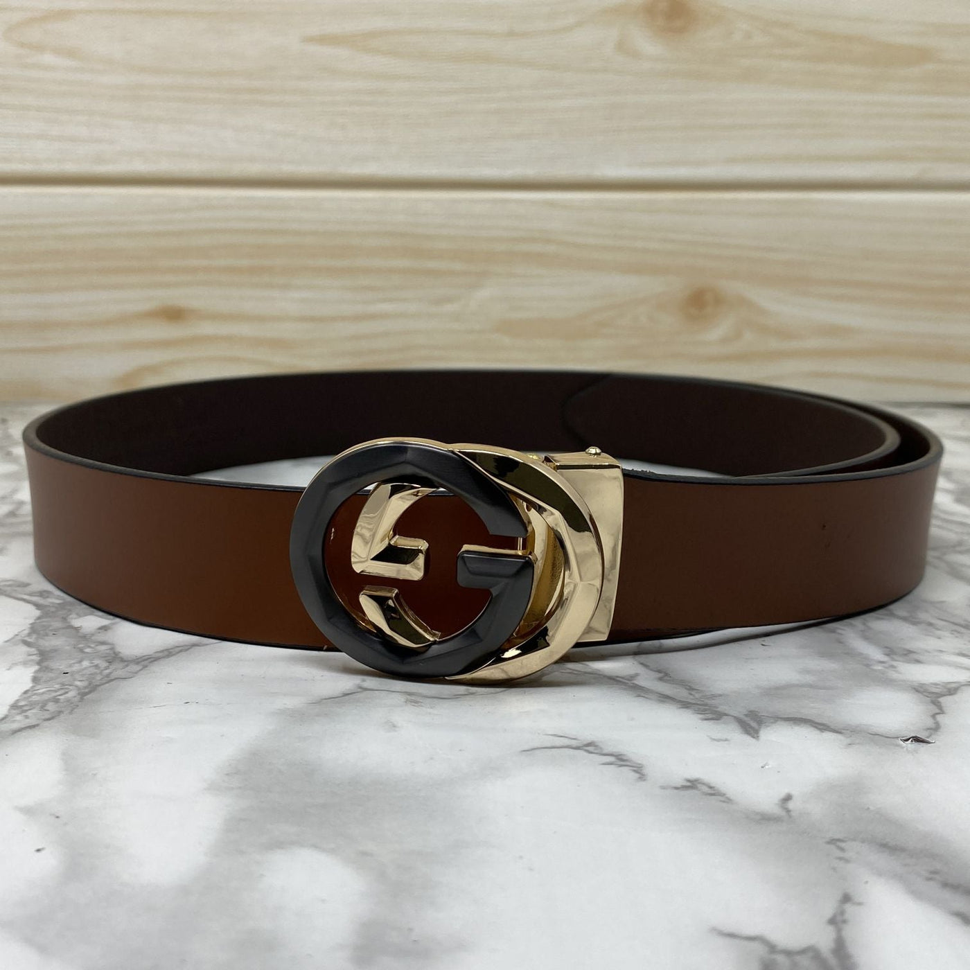 Two Tone Metal Round GG Leather Strap Belt-UniqueandClassy