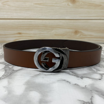 Two Tone Metal Round GG Leather Strap Belt-UniqueandClassy