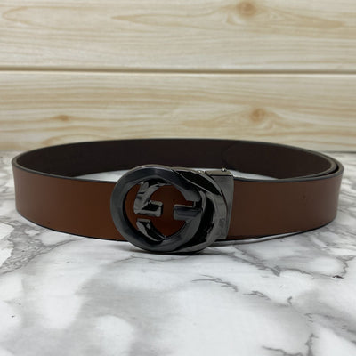 Two Tone Metal Round GG Leather Strap Belt-UniqueandClassy