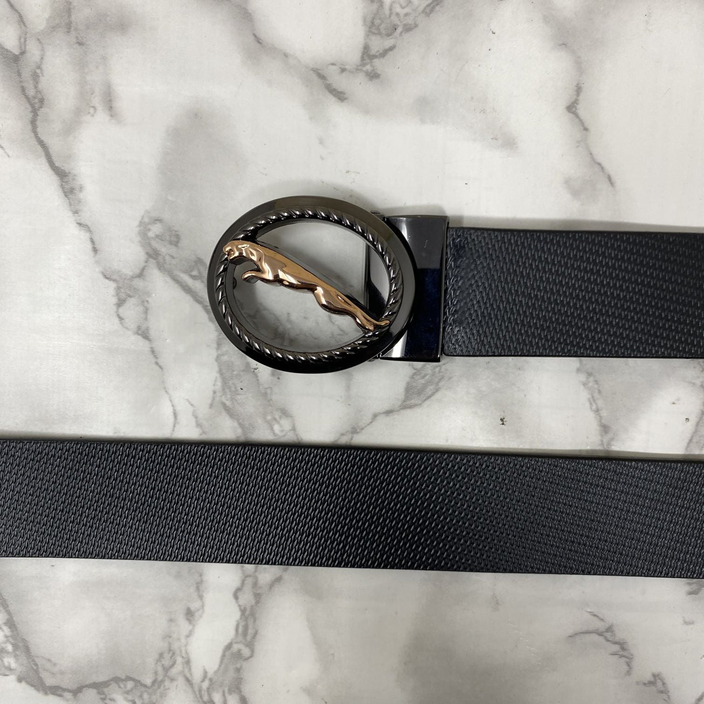 Round Jaguar Metal Buckle With Leather Strap Belt-UniqueandClassy