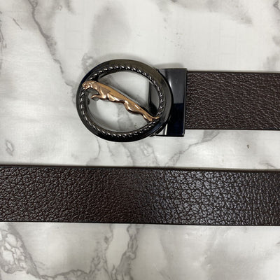 Round Jaguar Metal Buckle With Leather Strap Belt-UniqueandClassy