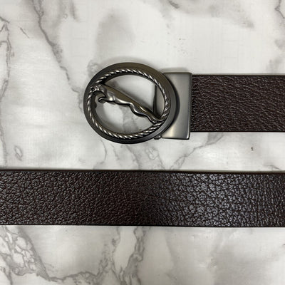 Round Jaguar Metal Buckle With Leather Strap Belt-UniqueandClassy